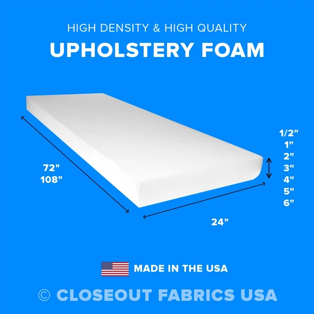 GoTo Foam 6x34x45 Inch Firm Upholstery Cushion - 44ILD Made In USA Furniture Foam