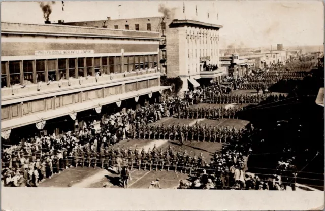 1915, Military Parade, Phelps Dodge Bldg, DOUGLAS, Arizona Real Photo Postcard