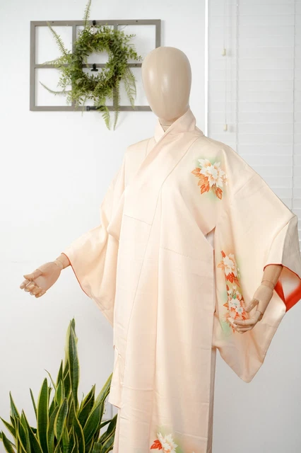 Dear Vanilla Japanese Silk Kimono Women's Robe Gown Authentic Japan Vintage Mint 2