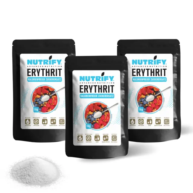 NUTRIFY Erythrit 3x 1 kg | Kalorienfrei wie Zucker | Erythritol ab 8 €/kg vegan