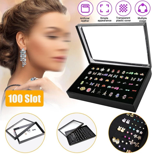 100 slot gioielli anello display organizer supporto vassoio orecchini a vista