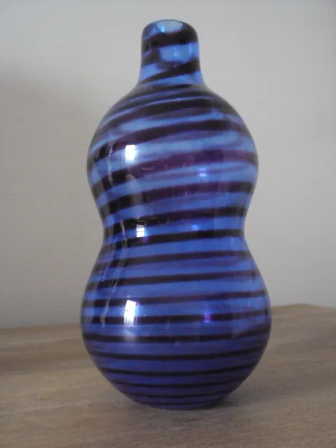Kosta Boda Art Glass Signed Gunnel Sahlin Blue Striped "Joy Vase.