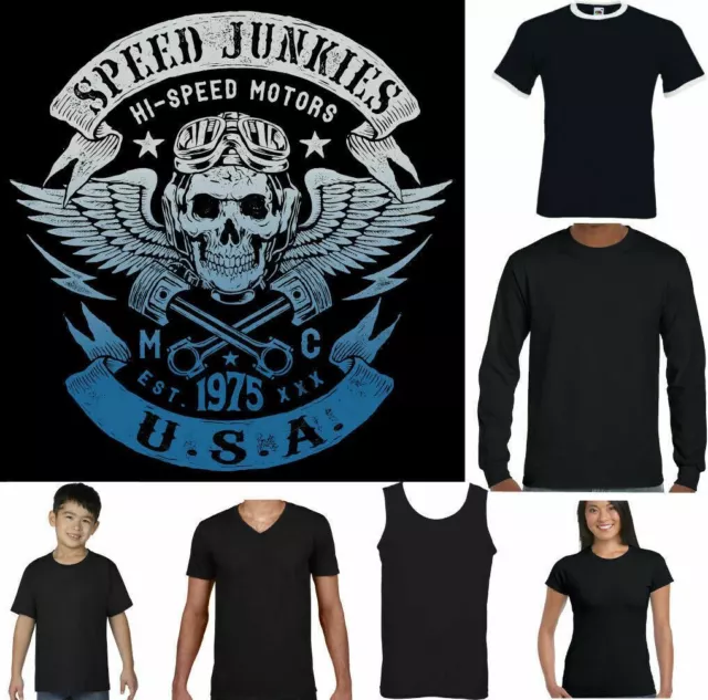 Biker T-Shirt USA Mens Motorbike Motorcycle Cafe Racer America Speed Junkies