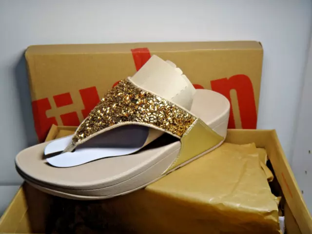 FitFlop Lulu Shimmer Foil Toe Thongs Sandals Gold Comfort Great Look US 7 $95