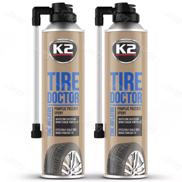 2 x K2 Car Tyre Emergency Puncture Repair Kit Quick Inflate Flat Fix Foam 500ml