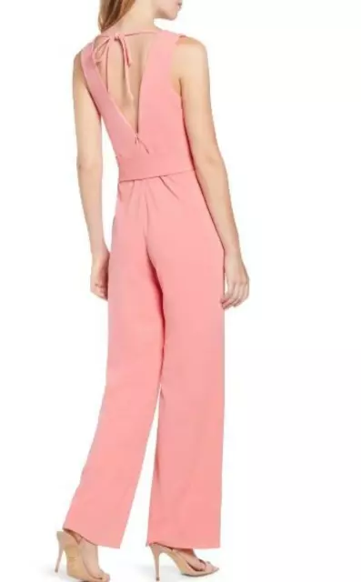 Sentimental NY New York Womens L Salmon Light Pink Plunge Back Jumpsuit 2