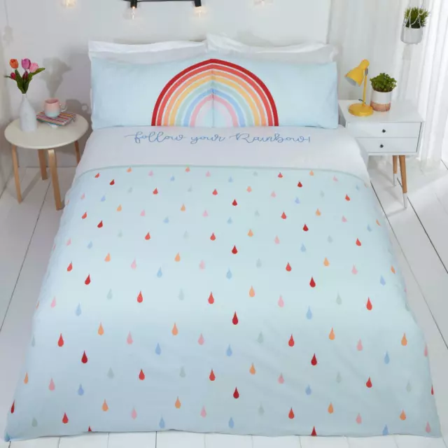 Arcoiris Set Funda Edredón Matrimonio Niña Niño Colorido Lluvia Dos Caras Cama 2