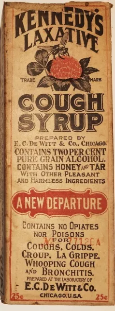 Antique Kennedy's Laxative Cough Syrup Paper Label Cork Top Bottle in Box , 1906