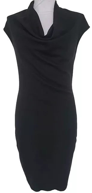 HELMUT LANG Cowl Neck Black Wool Bodycon Knee Lenght Dress Black Size P