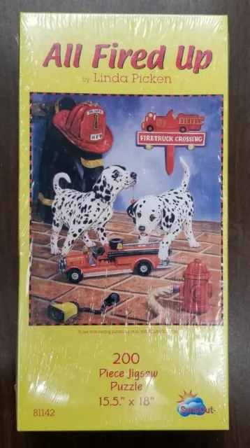 "All Fired Up" Puzzle 200 Pieces Fire Dalmatians Fire Truck Suns Out  Dogs  NEW