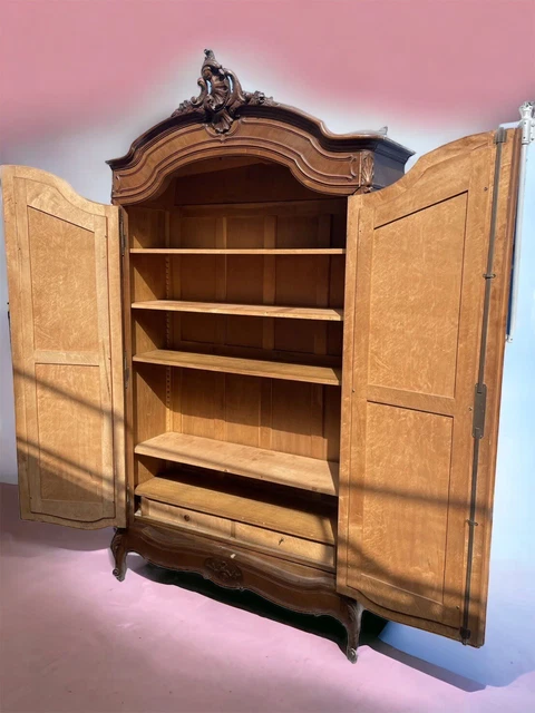 Antique 19th French Ornate Double Armoire Wardrobe Kitchen Laundry Cupboard