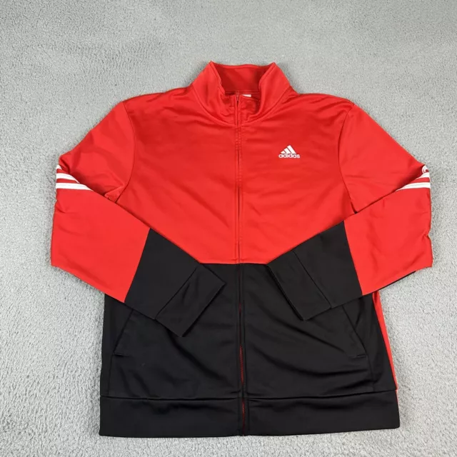 Adidas Track Jacket Youth Extra Large Red Polyester Full Zip Pockets Long Sleeve