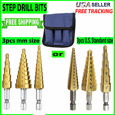 3pcs Titanium Drill Bits Set Step Cone Hole Cutter HSS Large Tool With Pouch