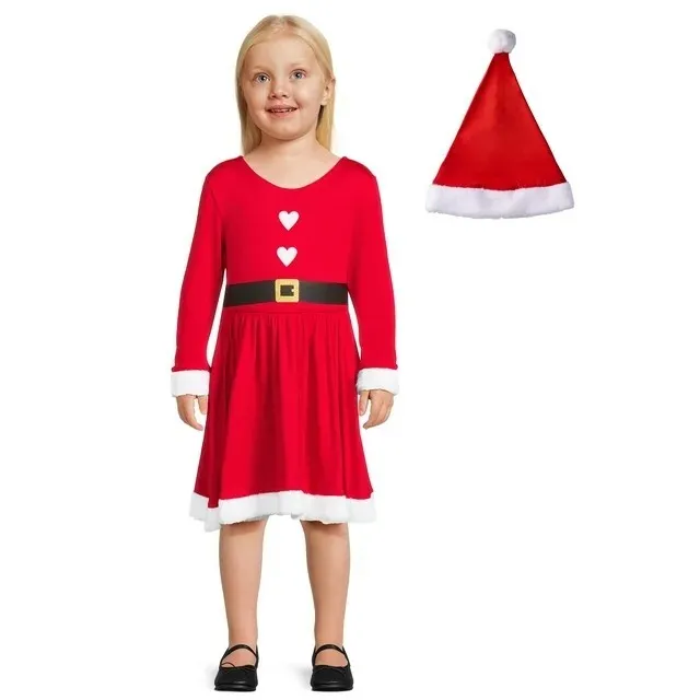 Holiday Toddler Girls’ Santa Dress with Hat, 2-Piece Size 2T