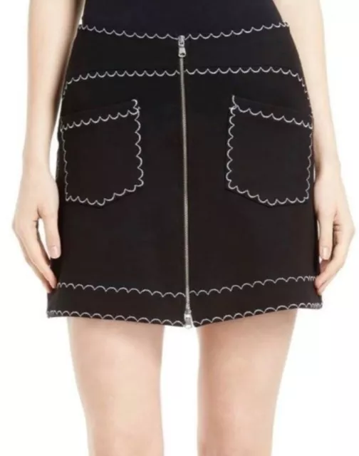 McQ Alexander McQueen Ponte Knit Mini Skirt Small Black Zip Front Scalloped Trim