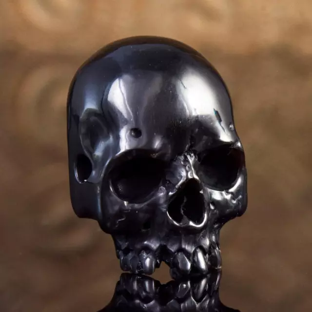 Human Skull Mask Bead Carved Black Horn Memento Mori Drilled Large Hole 7.07g