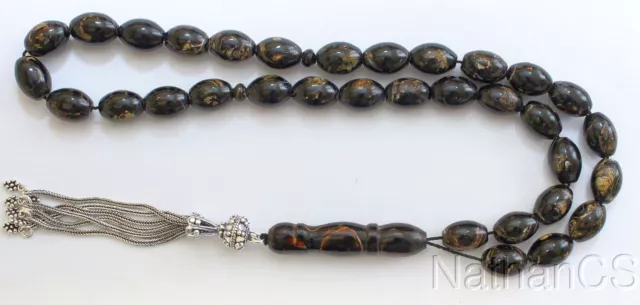 Prayer Beads Tesbih Oval V.Rare Golden Yusr & Sterling - Great Collector's item