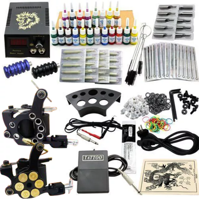 Komplett Tattoo Kit 2Tattoo Maschine Starter Set 50 Nadeln 20Farben Tätowierset