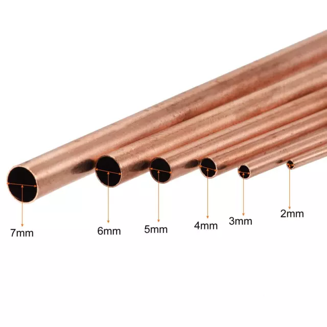 Copper Tube 2mm 3mm 4mm 5mm 6mm 7mm OD x 0.5mm Thick Wall 200mm Long Tube 6Pcs 3