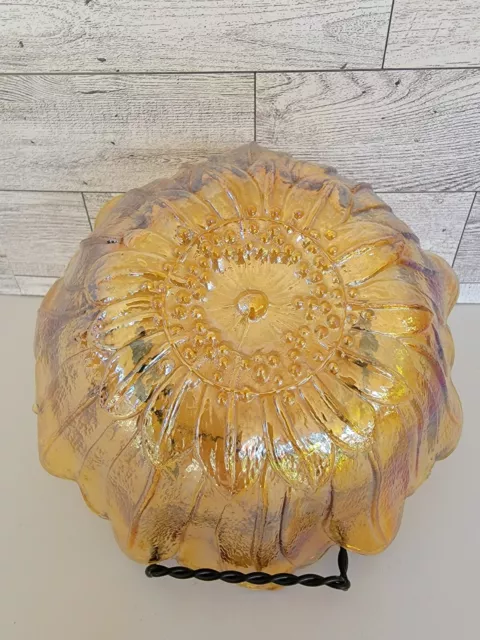 Vintage Indiana Glass Marigold Carnival Glass Sunflower Floral Iridescent Bowl 3