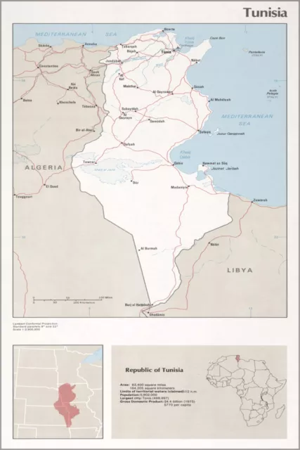 Poster, Many Sizes; Cia Map Of Tunisia 1976