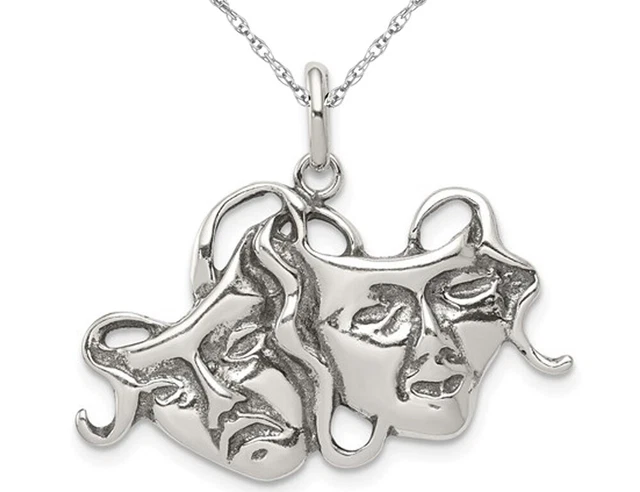 Comedy/Tragedy Pendant in Sterling Silver with Chain Comedy/Tragedy Pendant in Sterling Silver with Chain