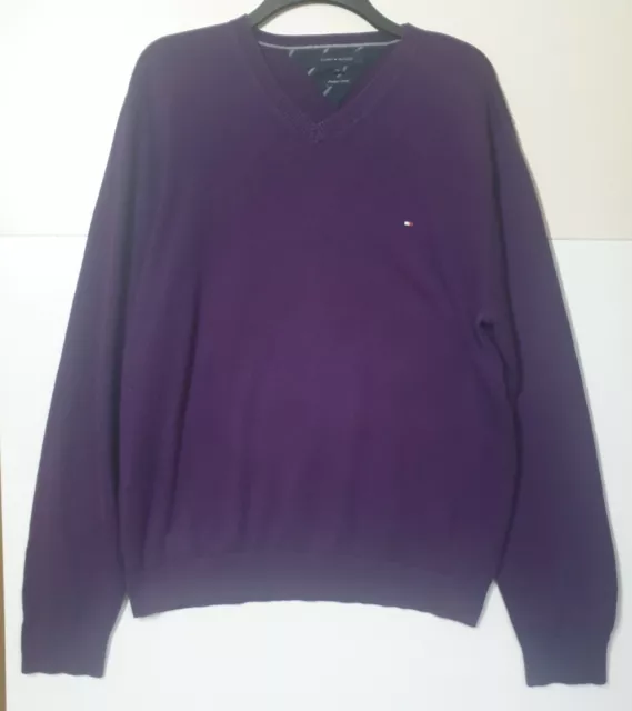 Mens Tommy Hilfiger V Neck Purple Jumper Size XXL 2xl 100% Premium Cotton