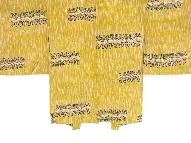 98593# Japanese Kimono / Antique Haori / Mon Kinsha / Floral Plants
