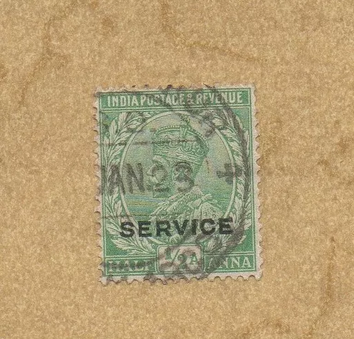 Briefmarke:Indien 1912,1/2 Anna,Kaiser Georg V.Stempel SERVICE,.gest.Zust.s.Scan