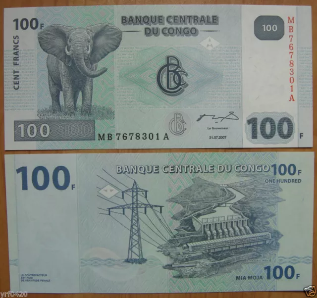 Congo Banknote 100 Francs 2007 UNC