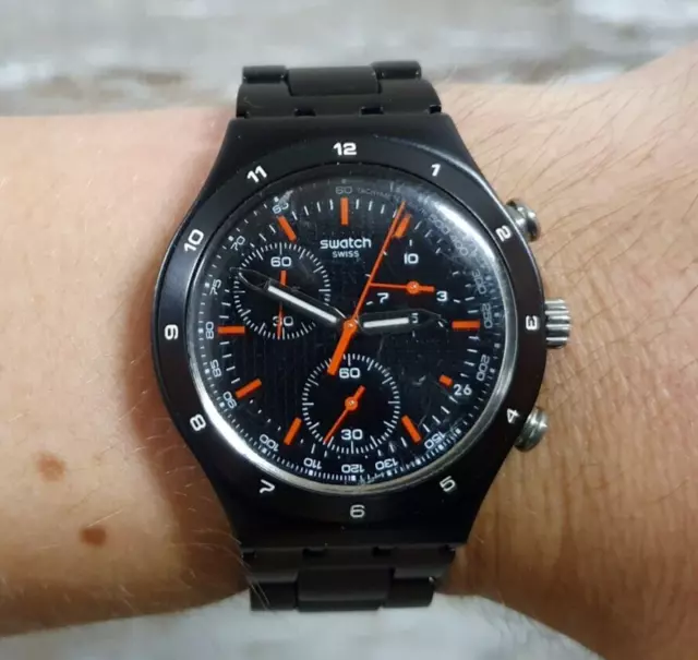 SWATCH IRONY MEN S YCB4019AG Aluminum Black Dial Watch Boxed Complete GC 25.00 PicClick UK