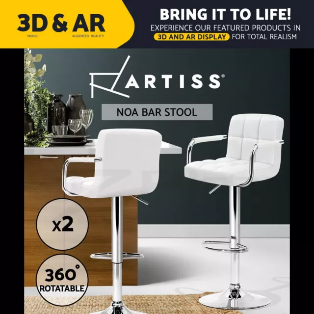 Artiss 2x Bar Stools Kitchen Counter Stool Gas Lift Leather Armrest Chairs White