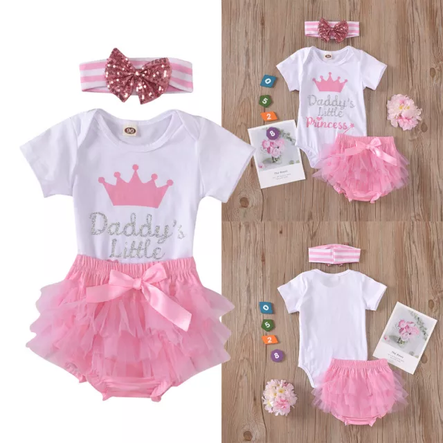 3PCS Cute Baby Girl Outfit Newborn Clothes Tops Bodysuit Shorts Tutu Outfits Set