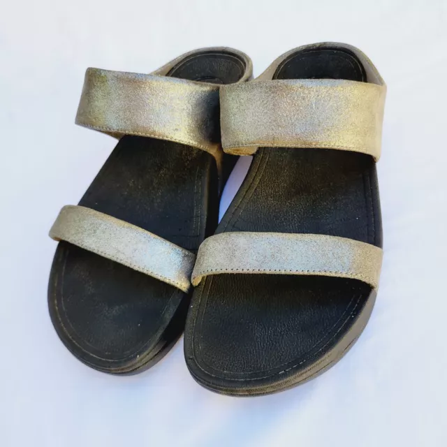FitFlop Women's Pewter Lulu Shimmersuede Slide Wedge Sandal - size 9