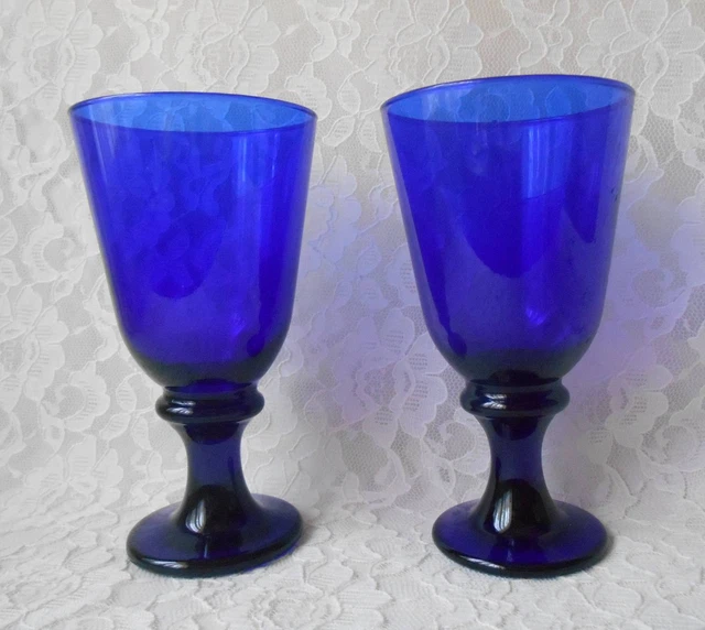 VINTAGE WINE GLASSES Cobalt Deep Blue Libbey Glass Goblets Barware