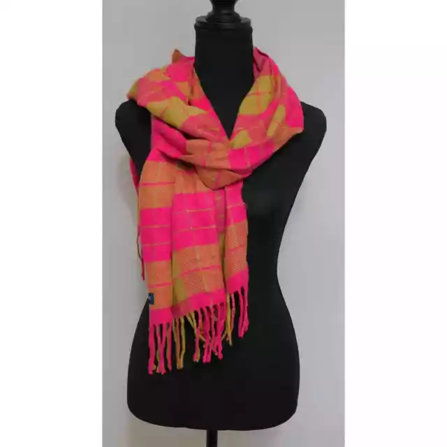 Lands' End  CashTouch Scarf Soft Comfy Pink/Magenta and Beige Tone Plaid