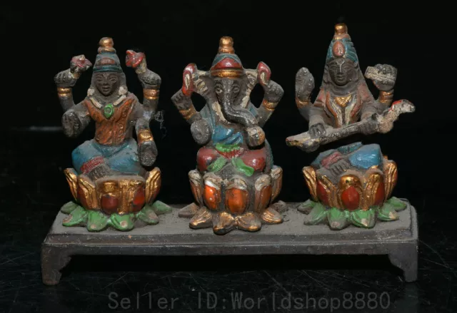 5.2" Old Tibetan Bronze Painting carving Ganesh Lord Ganesha Elephant God Buddha