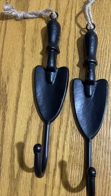 Cast Iron Metal Black Painted Garden Trowel Shovel Wall Coat Kitchen Hooks 10 in