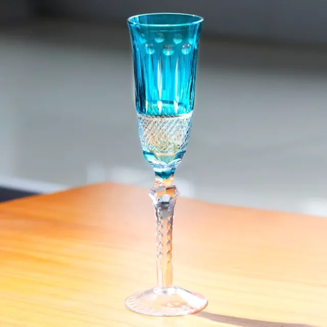 Bohemian Style Champagne Flute Glasses Hand Cut To Clear Crystal Glass 5oz Blue