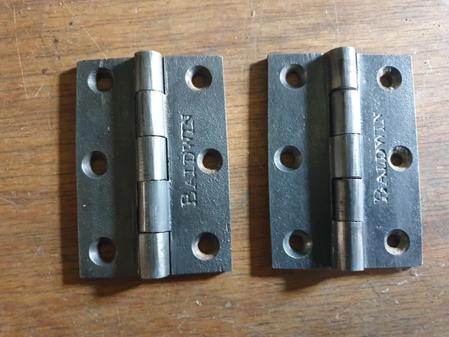 One pair of Old 3 1/2" Baldwin cast iron door hinges