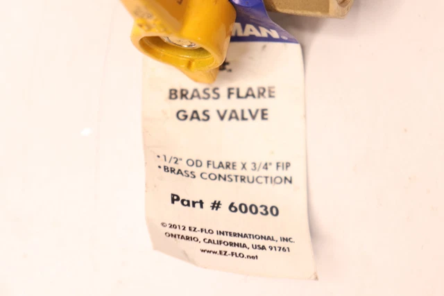 Eastman Gas Ball Valve Connector with Quarter-Turn Lever Handle Brass 60030