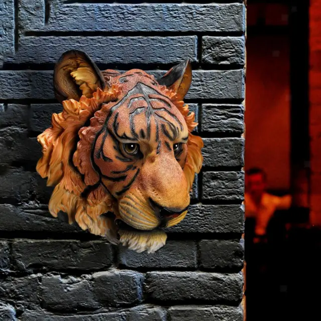 Resin Statues Wall Sculpture Ornaments Home Cabinet Tiger Heads Wall Decor