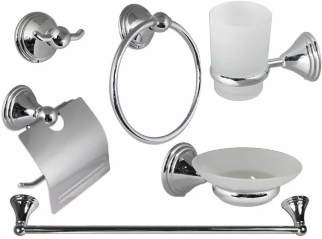 Set da bagno 6 pezzi in acciaio cromato e vetro satinato accessori bagno moderno