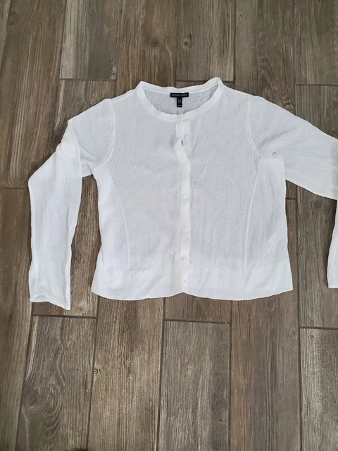 Eileen Fisher Tencel Lyocell Blend White Knit Cardigan. Lightweight Size XL....