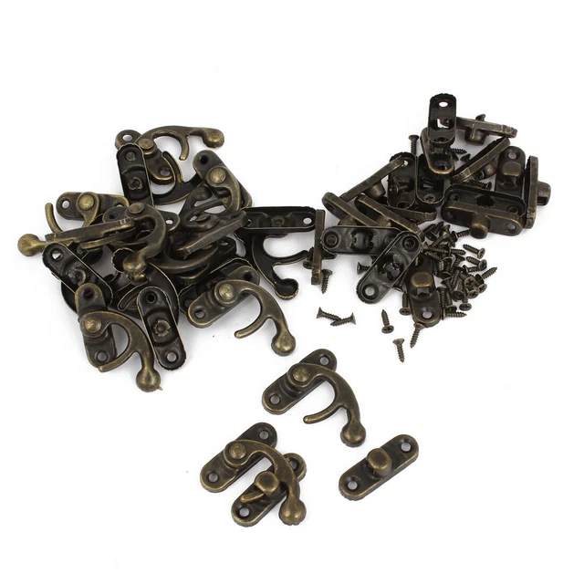 Right  Latch Hook Wood Box Catch Decor Bronze Tone 20 Pcs w Screws