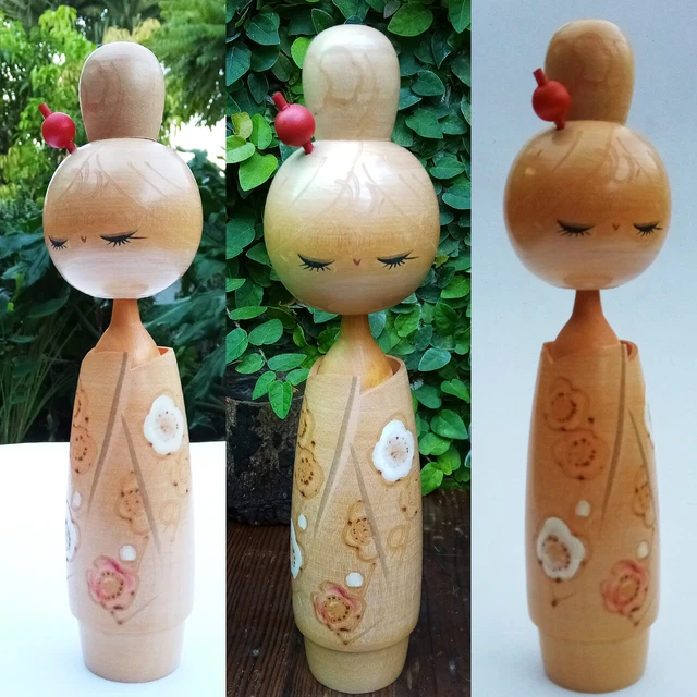 Sweet Lady Girl Doll Japanese Wooden Kokeshi Flower Haori Kimono Red Barrette