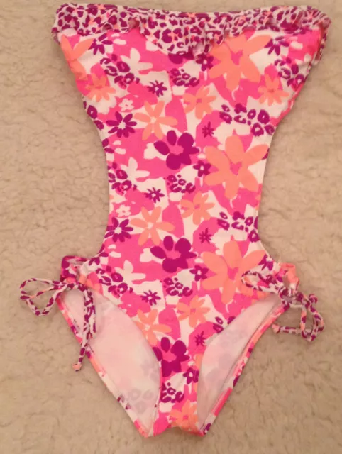 NWT Joe Boxer NEON PINK Floral ANIMAL PRINT Ruffled Monokini Juniors Medium M