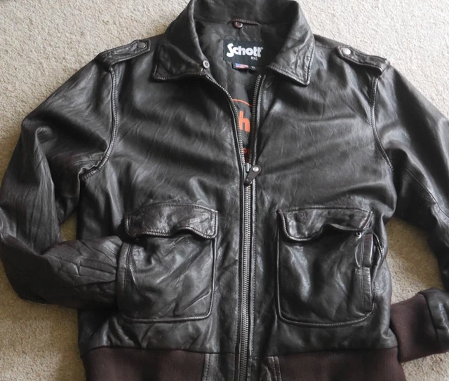 Veste En Cuir Bomber Schott - Modèle 6875 - Taille M - Noir - Occasion En Parfait État