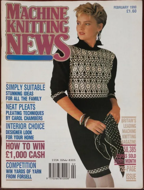 Machine Knitting News Pattern Magazine February 1990 Ladies Mens Family Vintage