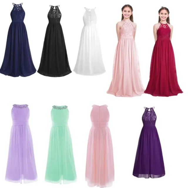 Kids Girls Bridesmaid Dress Pageant Wedding Princess  Formal Party Long Gown